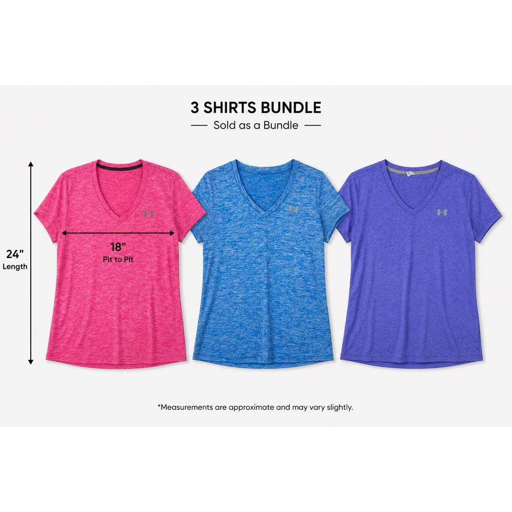 Under Armour Womens HeatGear Training Shirts Bundle 3 Pack Pink Blue Purple LG